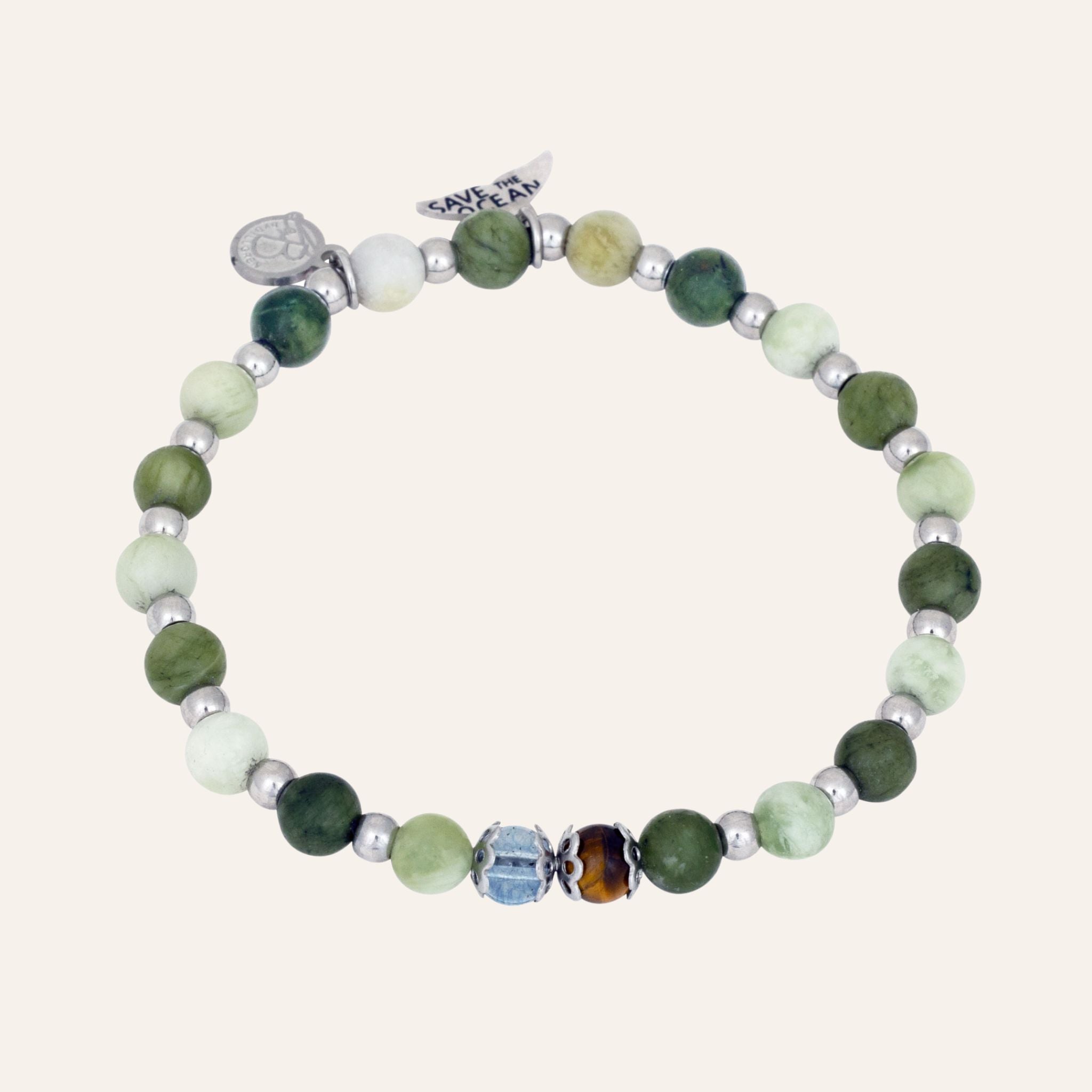 Save the ocean armband - grönt med silvriga stålkulor